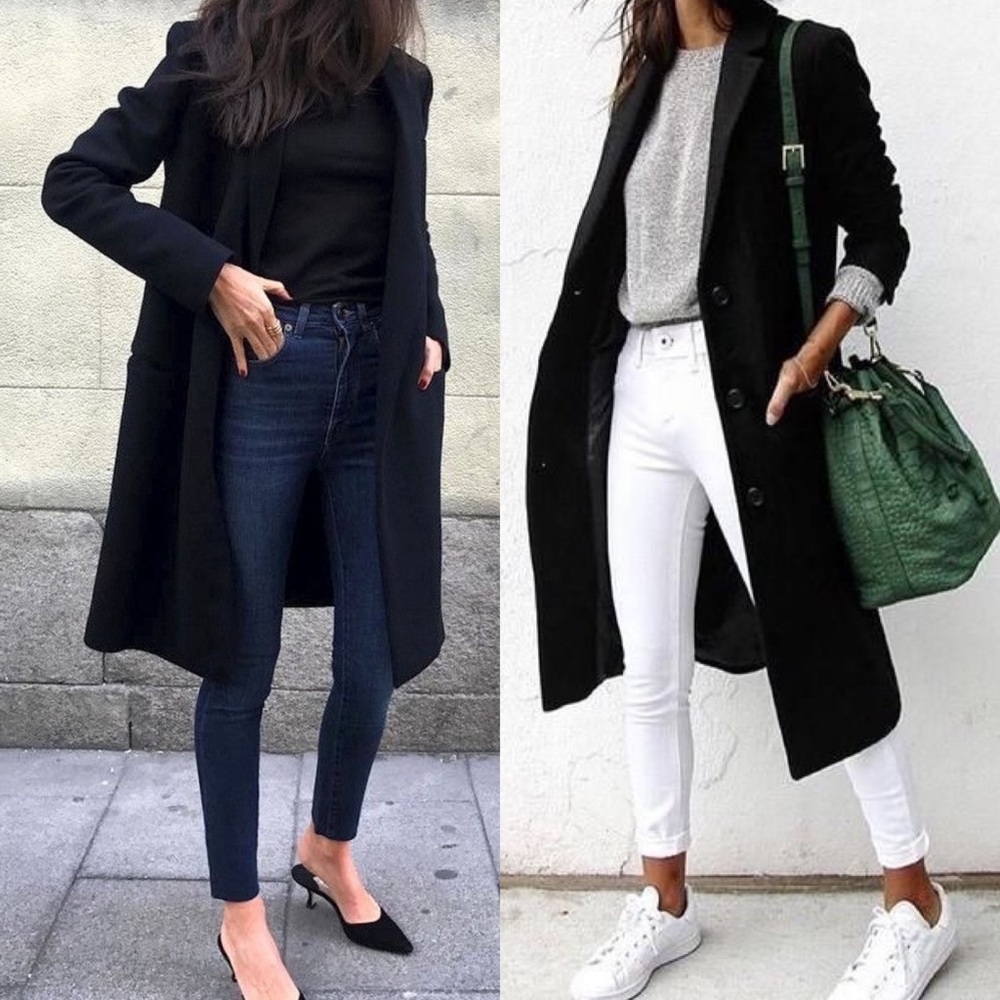 Classic black trenchcoat midi jacket fall preppy - Picture 1 of 5